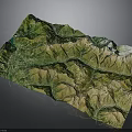 3D Topographic Terrain Model With Green Yellow Landforms And Ridges
