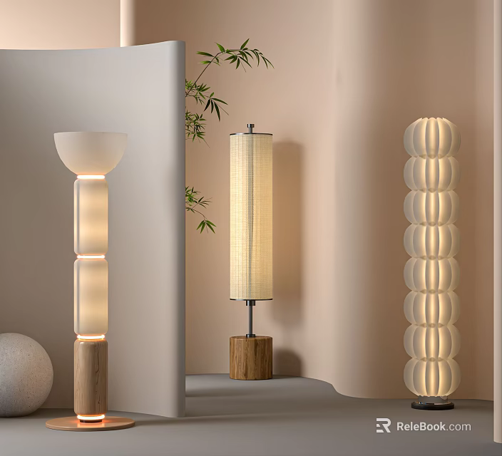 Modern Floor Lamps With Warm Lighting And Natural Decor Elements 3d model