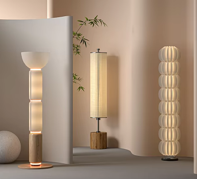 Modern Floor Lamps With Warm Lighting And Natural Decor Elements 3d model