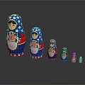 Traditional Blue Matryoshka Dolls with Floral Patterns in Different Sizes for Home Decor