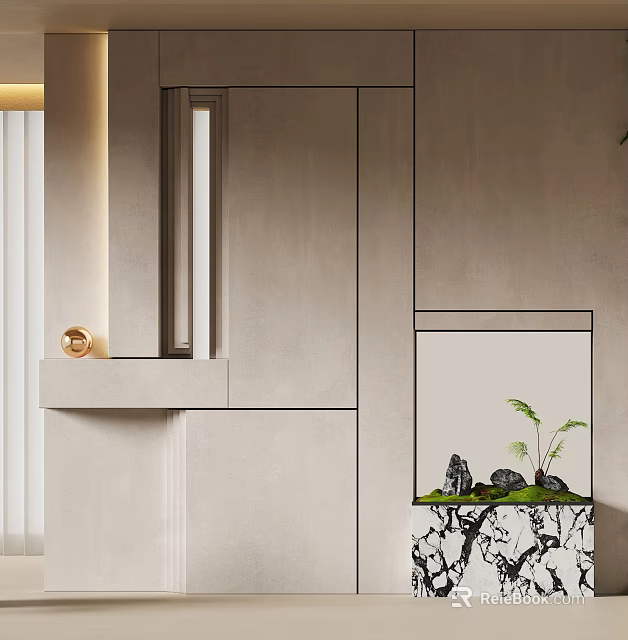 Modern Minimalist Background Wall With Neutral Tone Geometric Lines And Embedded Design 3d model 