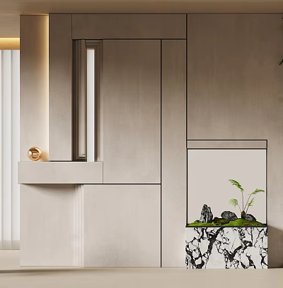 Modern Minimalist Background Wall With Neutral Tone Geometric Lines And Embedded Design 3d model