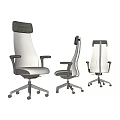 Modern Office Chair Multi Angle View With Grey White Upholstery And Metal Base Wheels