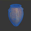 Hand Carved Clay Pot With Red Stripes Ear Shaped Handles And Textured Surface