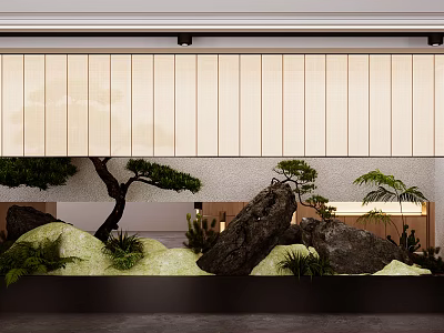 New Chinese Zen interior landscape sketch pine staircase landscape patio 3d model