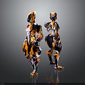 Two Characters In Orange Black Mechanical Armor With Bio Inspired Design Features 3d model