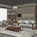 New Chinese Style Living Room Song Style Chinese Style Sofa Coffee Table Combination Solid Wood Coffee Table Bogu Frame Leisure Sofa Chair Sofa Editing Chandelier Decorative Painting Table Lamp 3d model