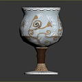 Decorative Blue And Gold Goblet With Spiral Patterns Sun Motifs And Intricate Base