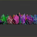 Colorful Polyhedral Crystals With Vibrant Colors And Geometric Shapes On Dark Background