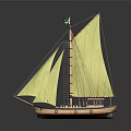 Detailed Wooden Model Sailboat With Yellow Sails Pakistan Flag And Brown Hull