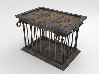 Rustic Decorative Ornament Set With Wooden Top And Metal Bars Cage Like Design 3d model