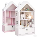 Pink And White House Shaped Bookshelves With Drawers Toys And Books