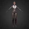 Futuristic Female Game Movie Character With White Gray Armor And Mechanical Shoulder Design