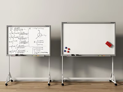 Public Facility Whiteboard On Wheeled Stand With Magnetic Tiles Handwritten Notes And Blank Surface 3d model