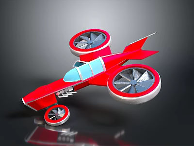 Red Flying Vehicle Model With Multiple Propellers And Wheels Design 3d model