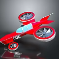Red Flying Vehicle Model With Multiple Propellers And Wheels Design 3d model