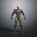 Sci Fi Character Design With Blonde Hair Red Yellow Accents Mechanical Arm And Black Bodysuit