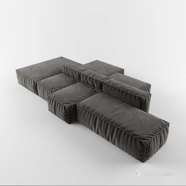 Modern Gray Sectional Sofa With Modular Design And Comfortable Velvet Seating 3d model 
