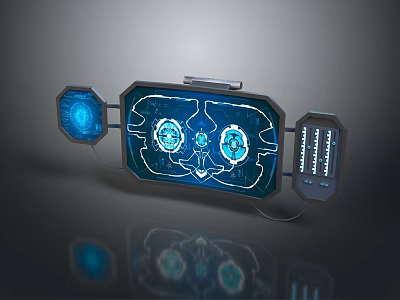 Futuristic Control Panel With Blue Holographic Graphics Multiple Screens And Digital Displays 3d model