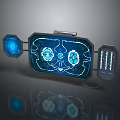 Futuristic Control Panel With Blue Holographic Graphics Multiple Screens And Digital Displays