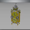 Ornate Golden Mantel Clock Vintage Furniture With Intricate Carvings And Decorative Feet