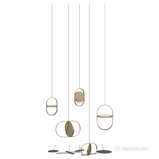 Modern Oval Shaped Pendant Lights With Metallic Frame And Transparent Shades 3d model 