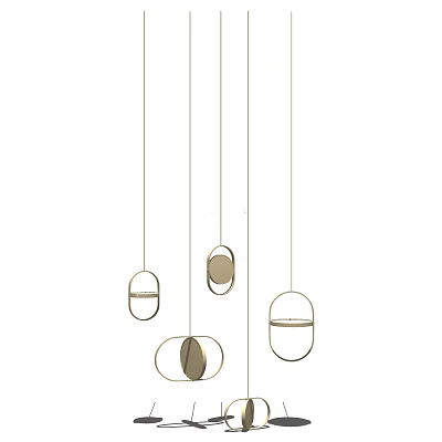 Modern Oval Shaped Pendant Lights With Metallic Frame And Transparent Shades 3d model
