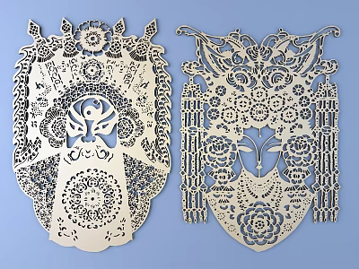Chinese facial makeup metal carving Beijing opera carving 3d model