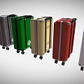 Multi Colored Suitcases With Wheels Lined Up In Row For Travel 3d model