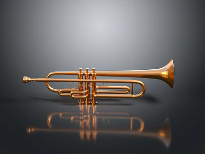 Golden Trumpet Decorative Ornament For Home Decor With Reflective Surface And Reflection 3d model