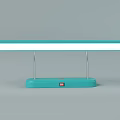 Light Blue Desk Lamp With Silver Stands White Bar And Red Logo On Base