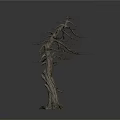 Dead Tree With Thick Trunk And Dry Branches And No Leaves Isolated On White Background