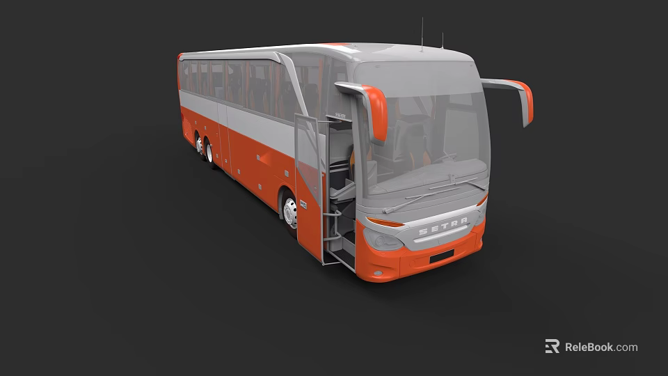 Modern Orange And White Coach Bus With Open Door And Large Windows 3d model 