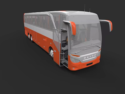 Modern Orange And White Coach Bus With Open Door And Large Windows 3d model
