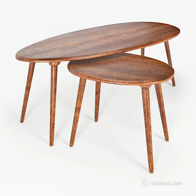 Modern Wooden Oval Dining Tables With Nested Design And Slender Legs 3d model 