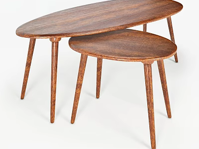 Modern Wooden Oval Dining Tables With Nested Design And Slender Legs 3d model