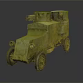 Vintage Military Green Armored Vehicle With Protective Body Headlights And Wheels