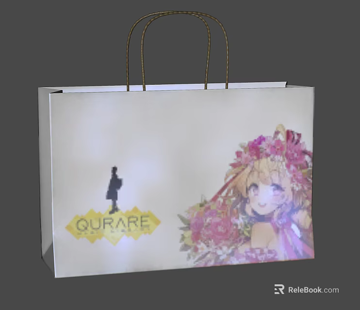 Decorative Gift Bag with Silhouette Figure QURARE Logo and Flower Crown Girl Bouquet Design 3d model 
