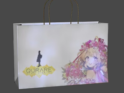 Decorative Gift Bag with Silhouette Figure QURARE Logo and Flower Crown Girl Bouquet Design 3d model