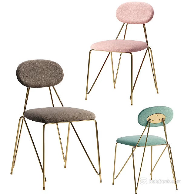 Modern Leisure Chairs With Golden Metal Frames And Upholstered Seats In Gray Pink Turquoise 3d model 