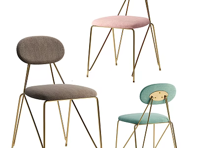 Modern Leisure Chairs With Golden Metal Frames And Upholstered Seats In Gray Pink Turquoise 3d model