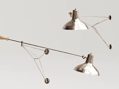 Modern Metal Wall Lamps with Adjustable Arms and Conical Shades Mounted on Wall 3d model