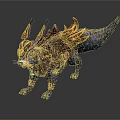 Fantasy Standing Purple Blue Fox With Ornate Golden Gear And Blue Gemstone