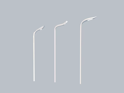 Three White Outdoor Lights With Curved Arm And Slim Pole Design For Garden 3d model