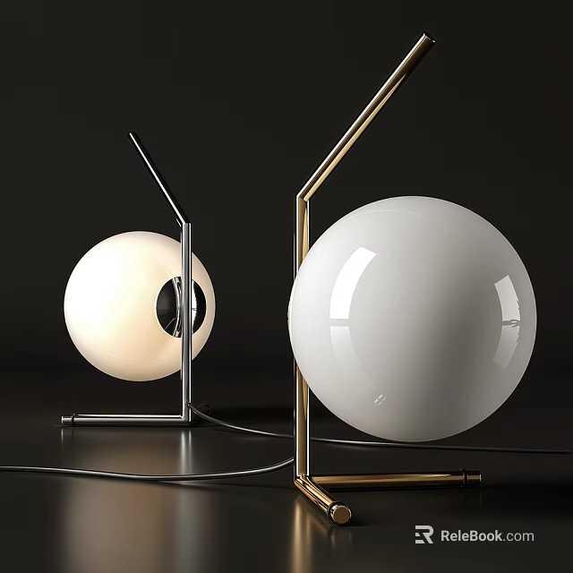 Modern Table Lamps Featuring Spherical White Shade And Metal Stand Silver Gold Design 3d model 