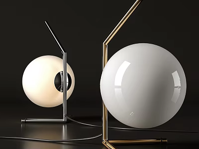 Modern Table Lamps Featuring Spherical White Shade And Metal Stand Silver Gold Design 3d model