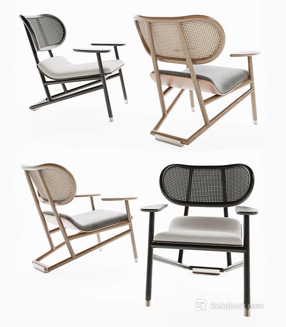 Modern Lounge Chair Designs With Rattan Backrest And Wooden Frame Details 3d model 