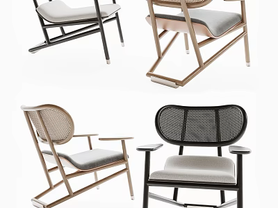 Modern Lounge Chair Designs With Rattan Backrest And Wooden Frame Details 3d model