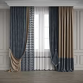 Blue And Brown Layered Curtains With Sheer Panels By White Window 3d model