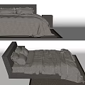 Minimalist Double Bed with Gray Bedding Soft Mattress and Modern Headboard